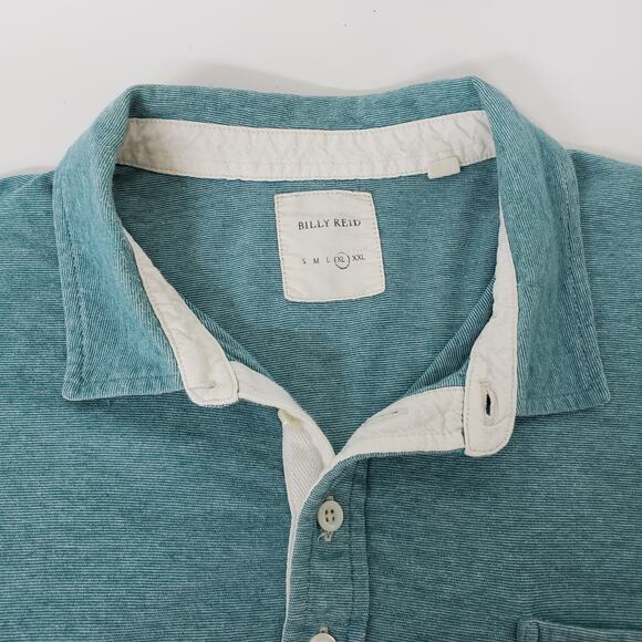 Billy Reid Polo Shirt Pocket Men XL Blue Green Teal Stripe Cotton Poly Pensacola - Picture 2 of 13